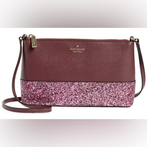 NWT Kate Spade Glitter Crossbody Bag in burgundy and pink - Picture 1 of 11